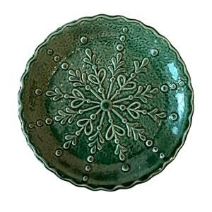 Potter's Studio Snowflake Salad Plates 7.5" Holiday Green Ceramic Set of 4 New